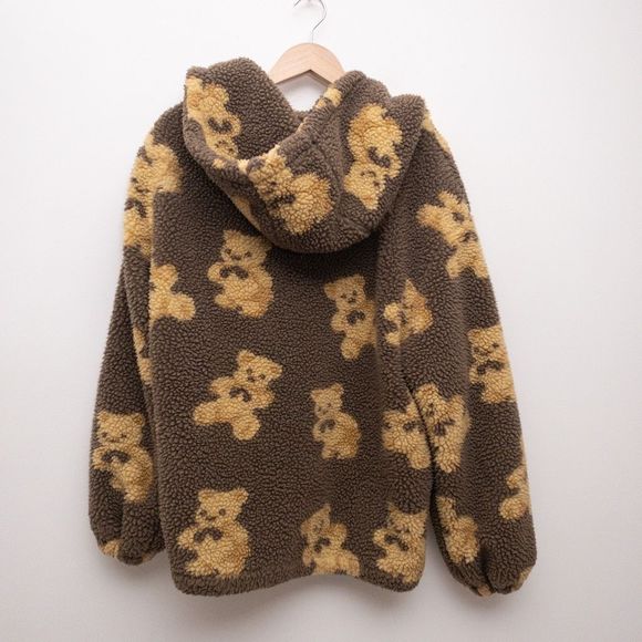 Aelfric Eden Teddy Bear Print Sherpa Hoodie Jacket Size Small - Picture 4 of 11